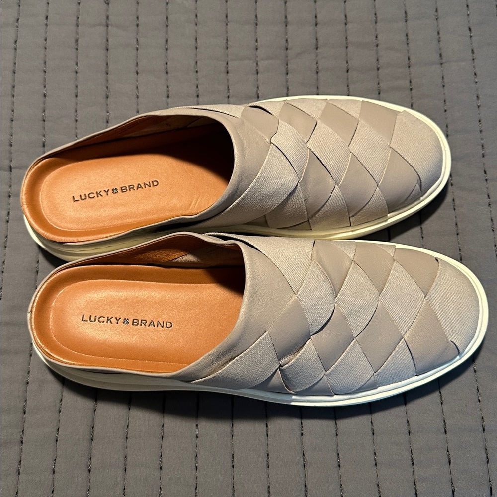 Lucky Brand Killian Grey Chinchilla Woven Canvas Slides - Womens Size 10M. - Picture 3 of 9